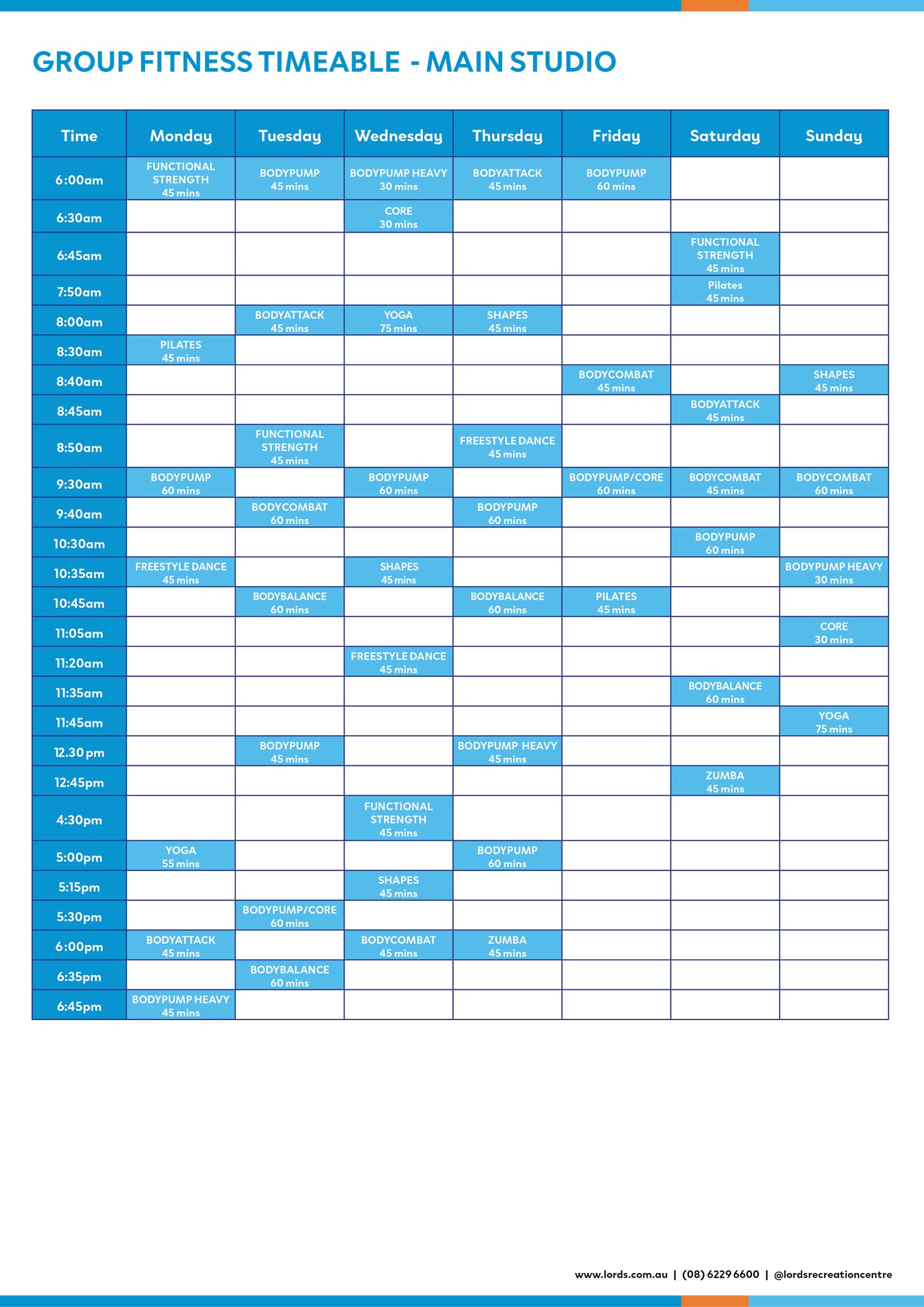 Lords Group Fitness Timetable - effective March 2026-2